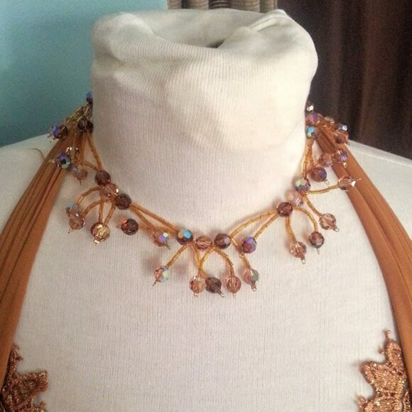 DOL Amber & AB Austrian Crystal Bead Choker Necklace 16.5" Made in USA - Picture 13 of 13